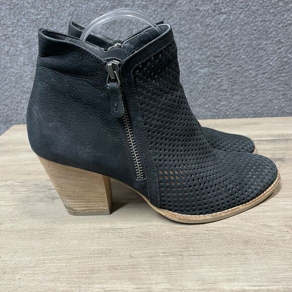PAUL GREEN Black Bonzai Perforated Leather Ankle Booties Heel Size 6 US 36-37 EU - Picture 2 of 10